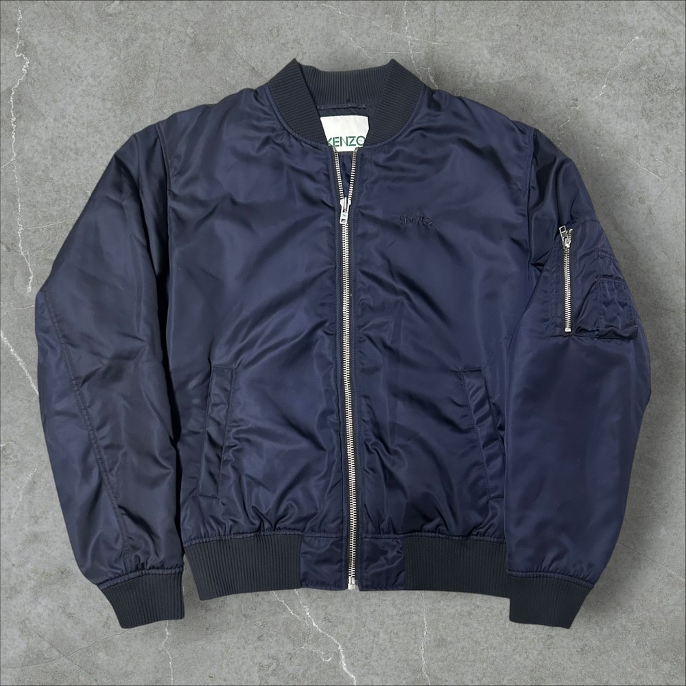 Kenzo Bomber Jacket Mens Large Navy Blue Tiger Bamboo Embroidered MA-1 Flight B2